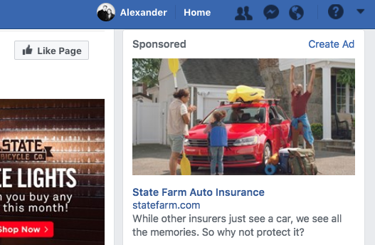 State Farm による Facebook の右列広告の例。