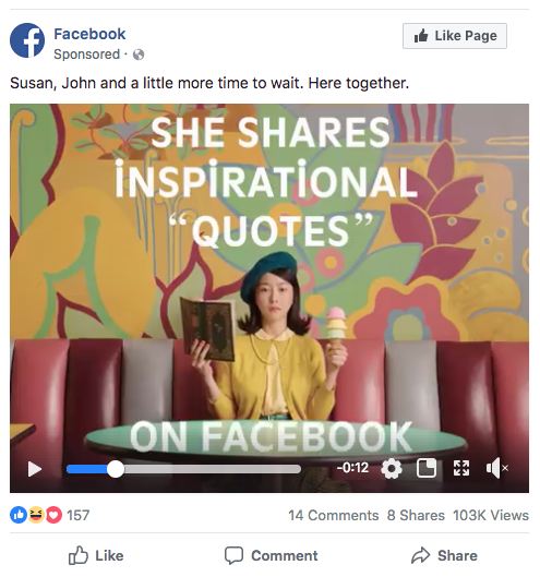 來自 Facebook 的 Facebook 串流廣告範例。