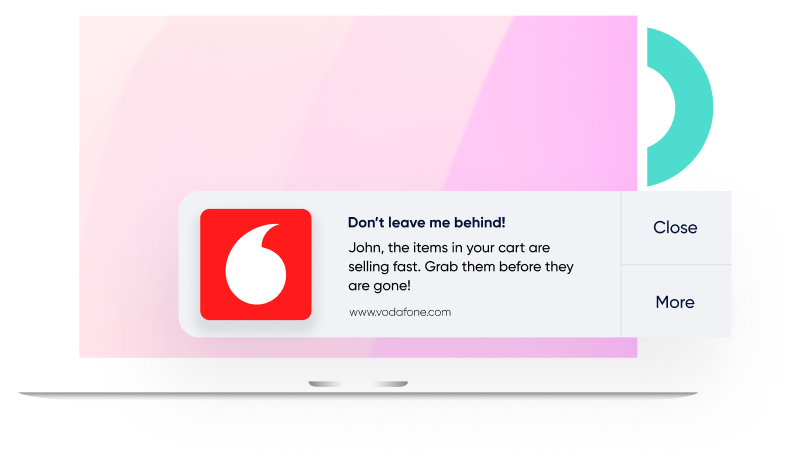 Menggunakan pemberitahuan push web Insider, Vodafone meluncurkan kampanye yang ditargetkan pada pengabai keranjang
